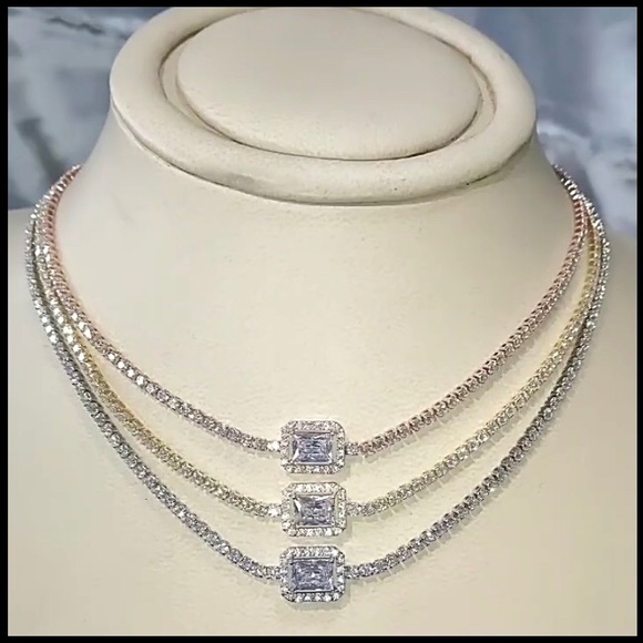 ZAKOL Rectangle Cubic Zirconia Coker Necklace - Picture 1 of 7